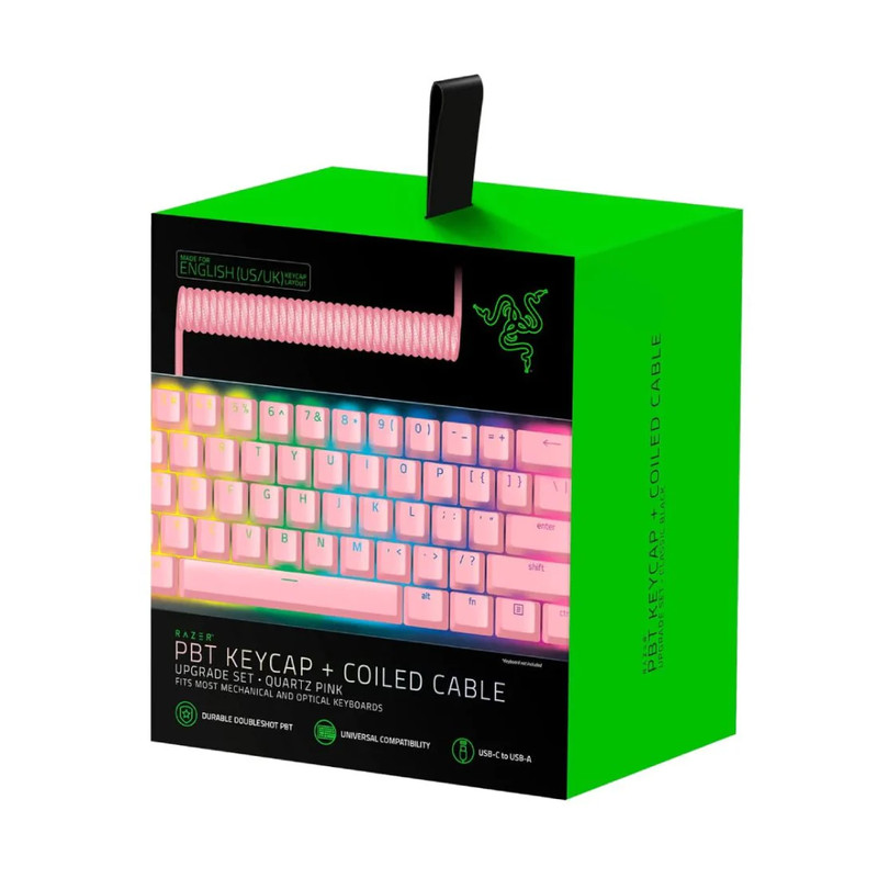 Razer PBT Keycap + Coiled Cable Upgrade Set - Quartz Pink - أكسسوار لوحة مفاتيح